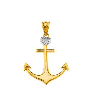 10k Gold Nautical Ship Boat Anchor Diamond Pendant